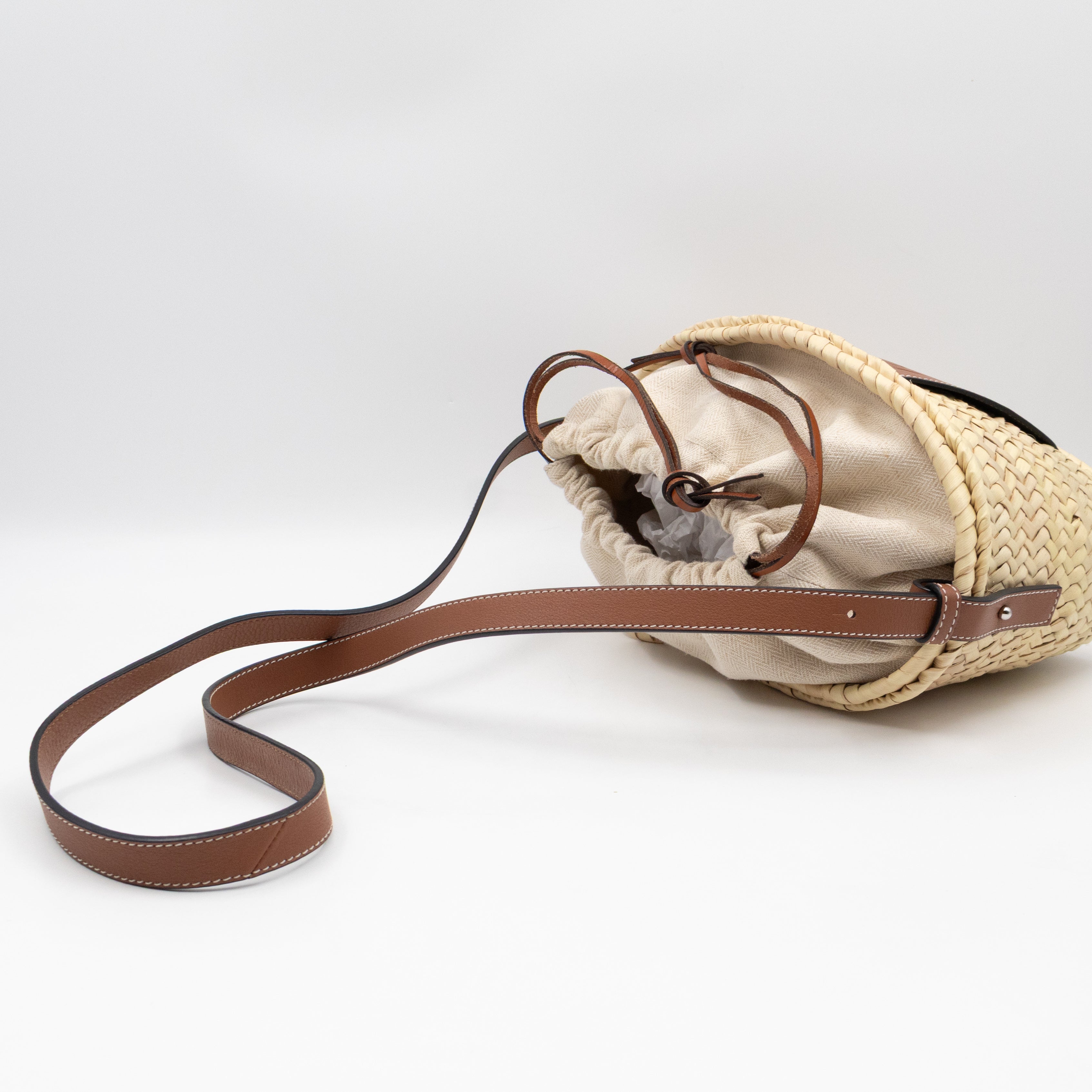 Mini Drawstring Bucket Bag Brown Calfskin Leather