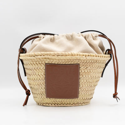Mini Drawstring Bucket Bag Brown Calfskin Leather