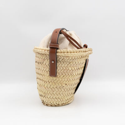 Mini Drawstring Bucket Bag Brown Calfskin Leather