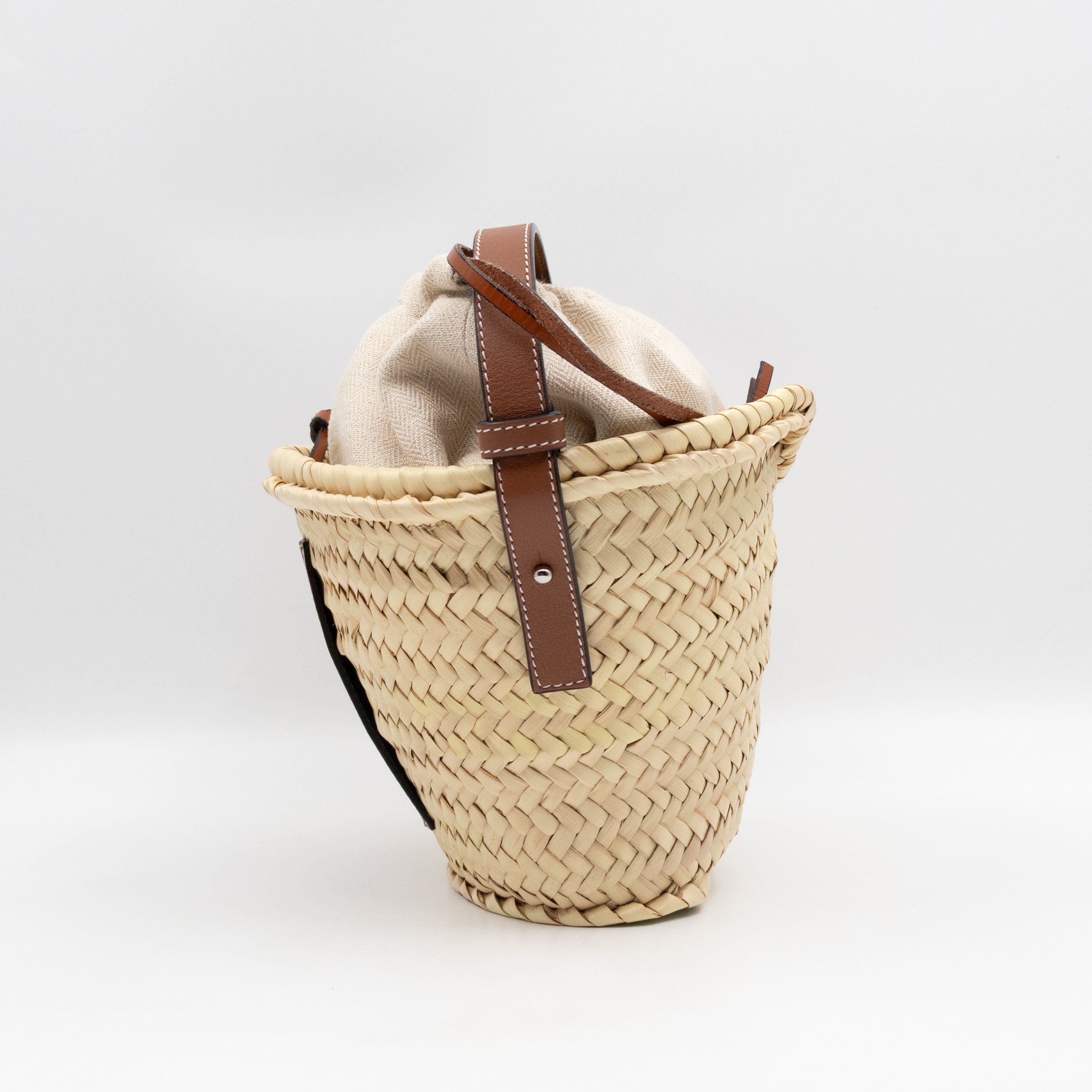 Mini Drawstring Bucket Bag Brown Calfskin Leather