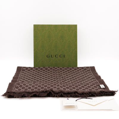 GG Wool Jacquard Scarf Brown