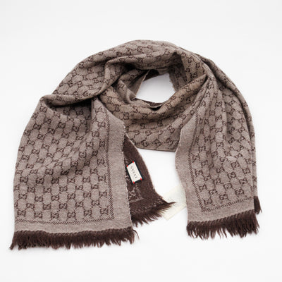 GG Wool Jacquard Scarf Brown