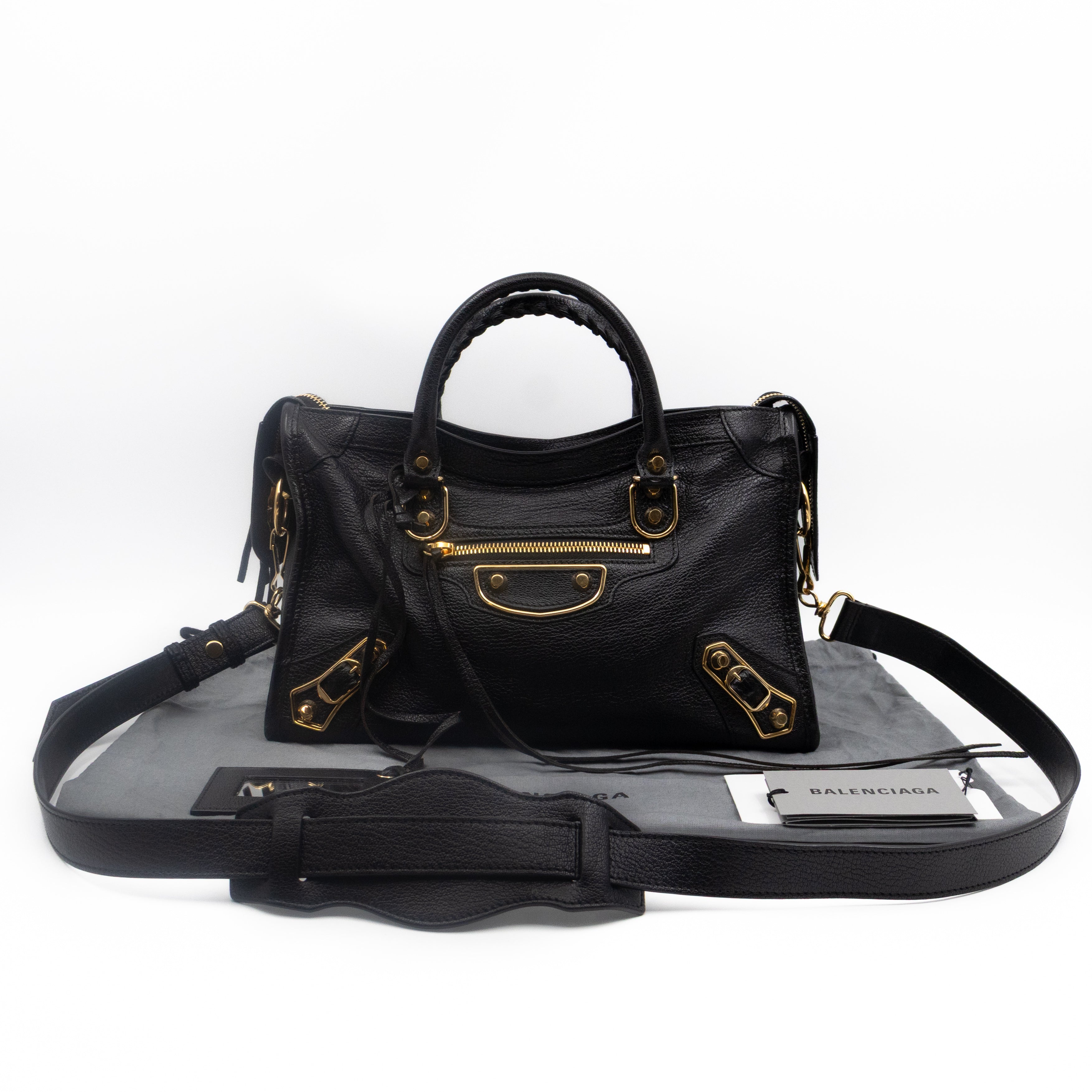 Classic City S Metallic Edge Black Shiny Goatskin Leather