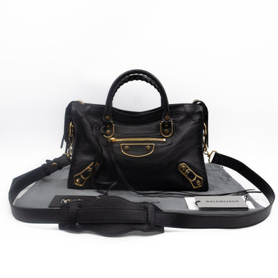 Classic City S Metallic Edge Black Shiny Goatskin Leather