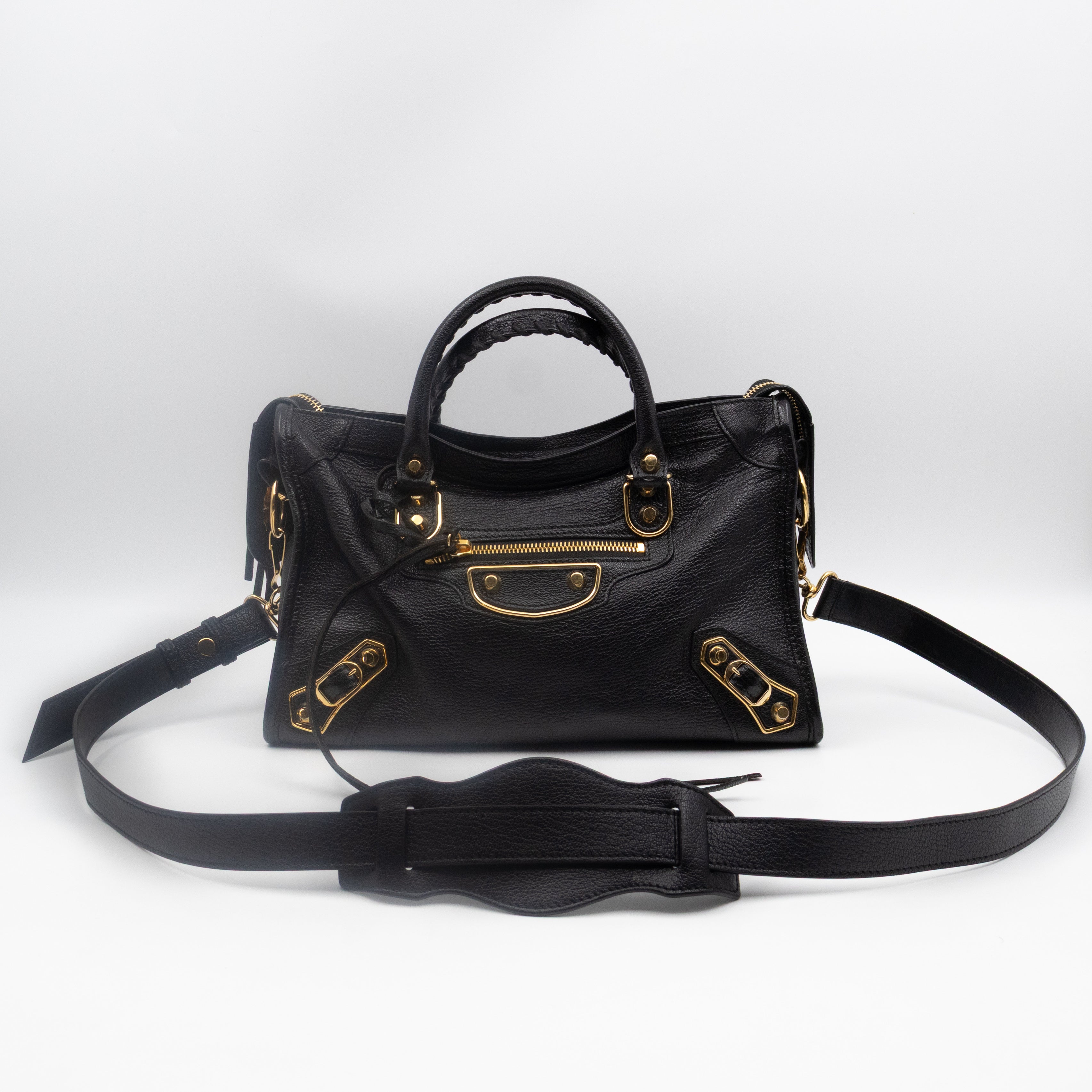Classic City S Metallic Edge Black Shiny Goatskin Leather