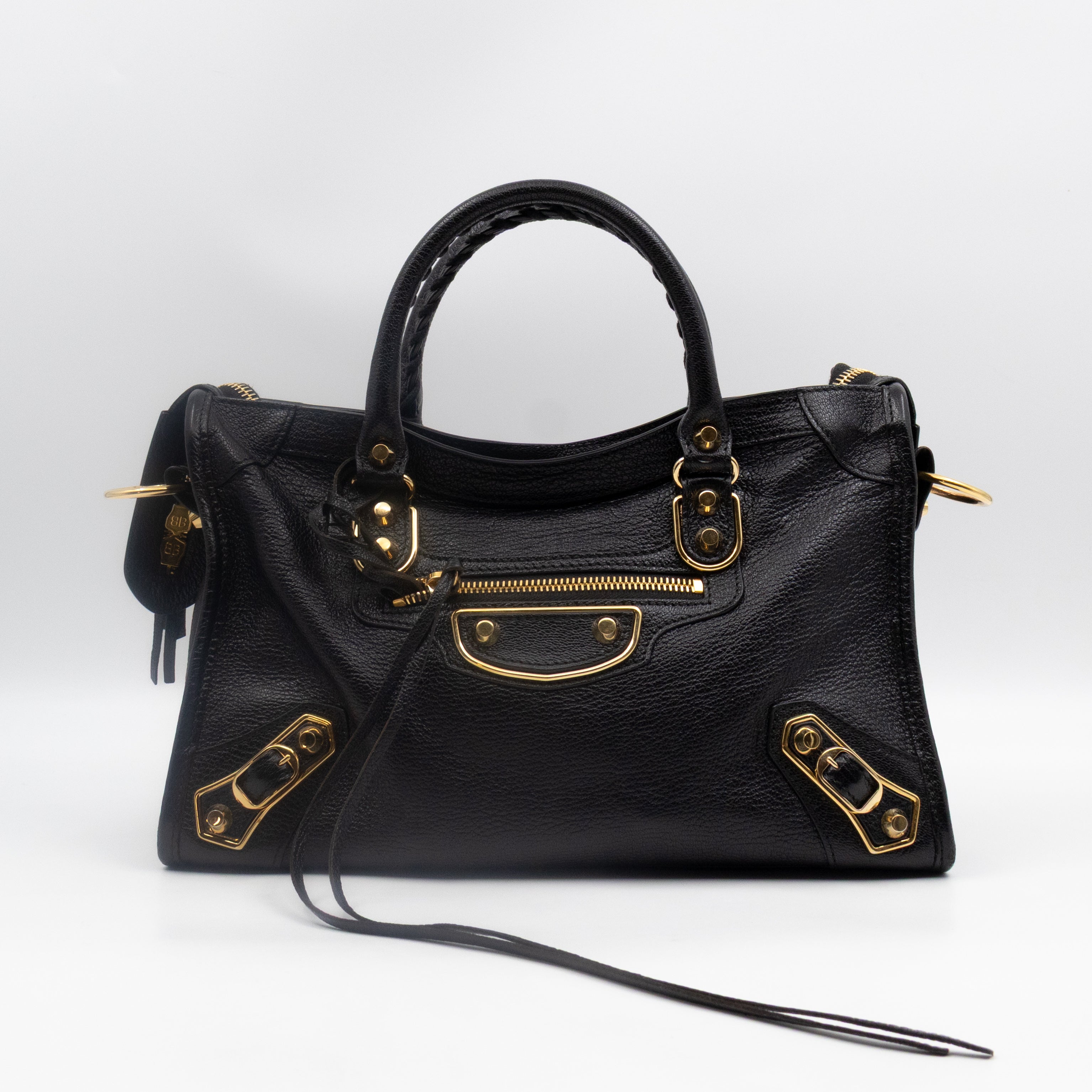 Classic City S Metallic Edge Black Shiny Goatskin Leather