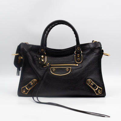 Classic City S Metallic Edge Black Shiny Goatskin Leather