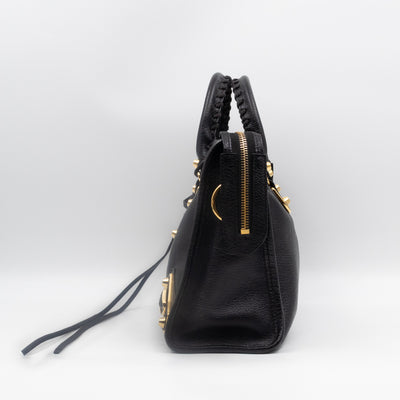 Classic City S Metallic Edge Black Shiny Goatskin Leather