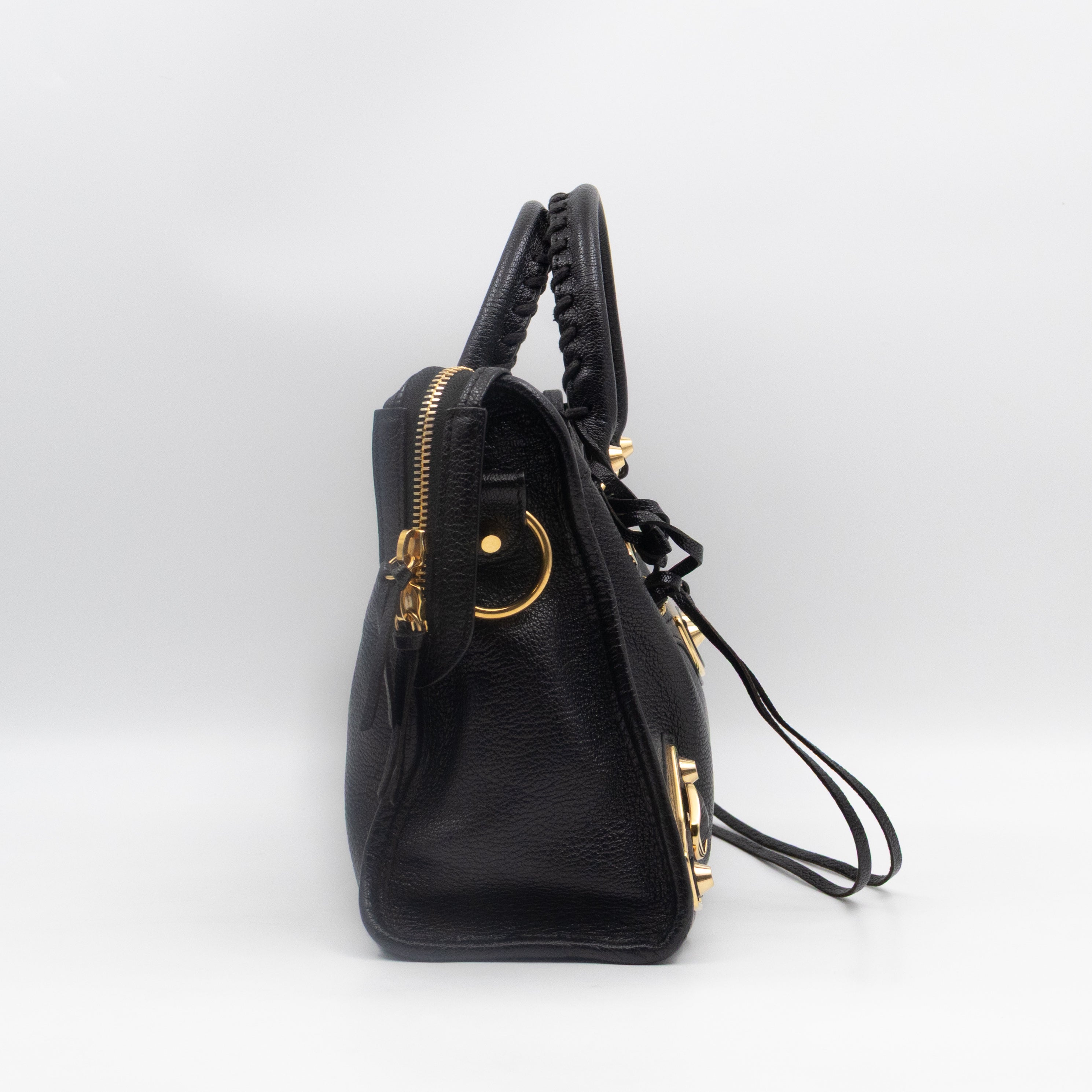 Classic City S Metallic Edge Black Shiny Goatskin Leather