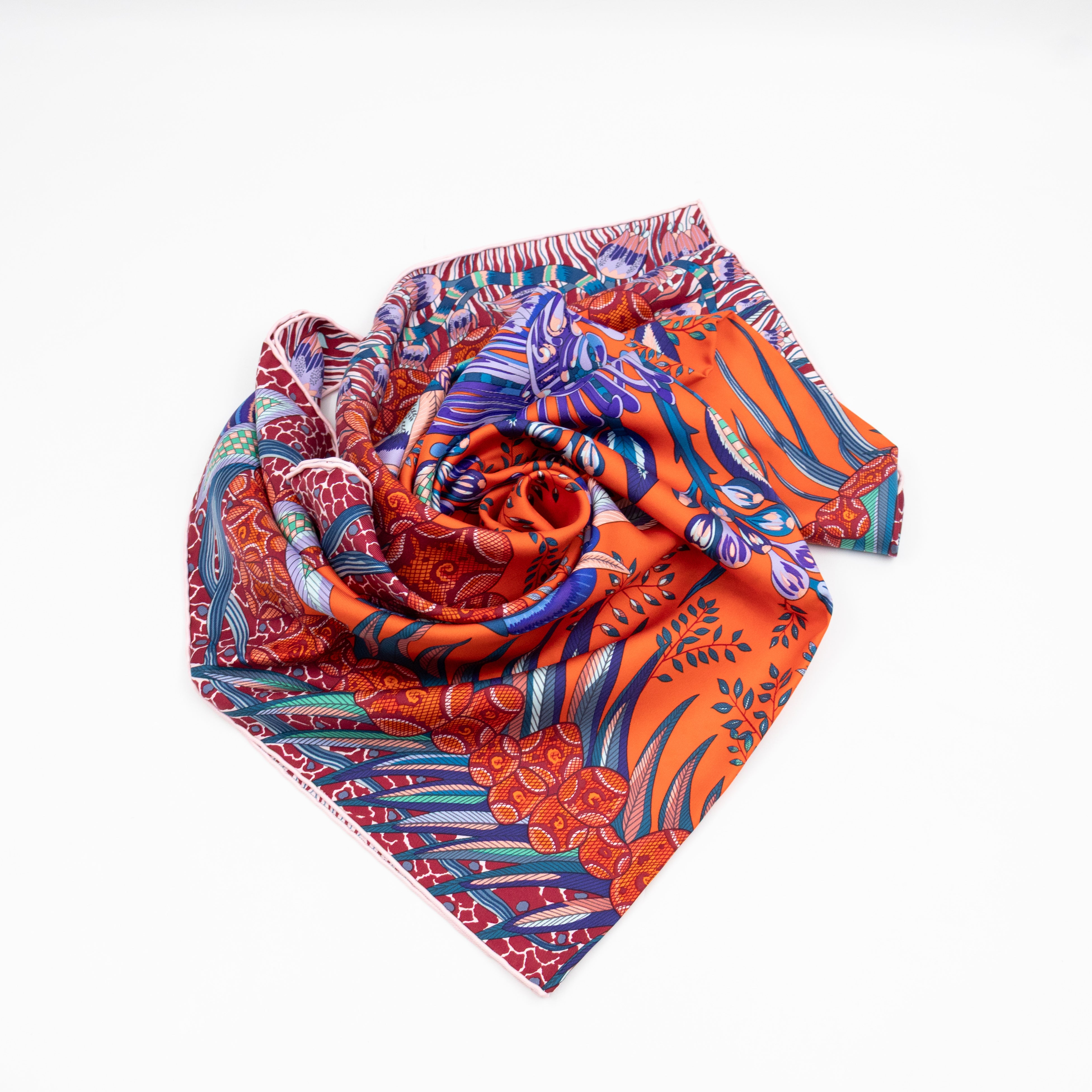 Silk Scarf 90 Flowers of South Africa Orange