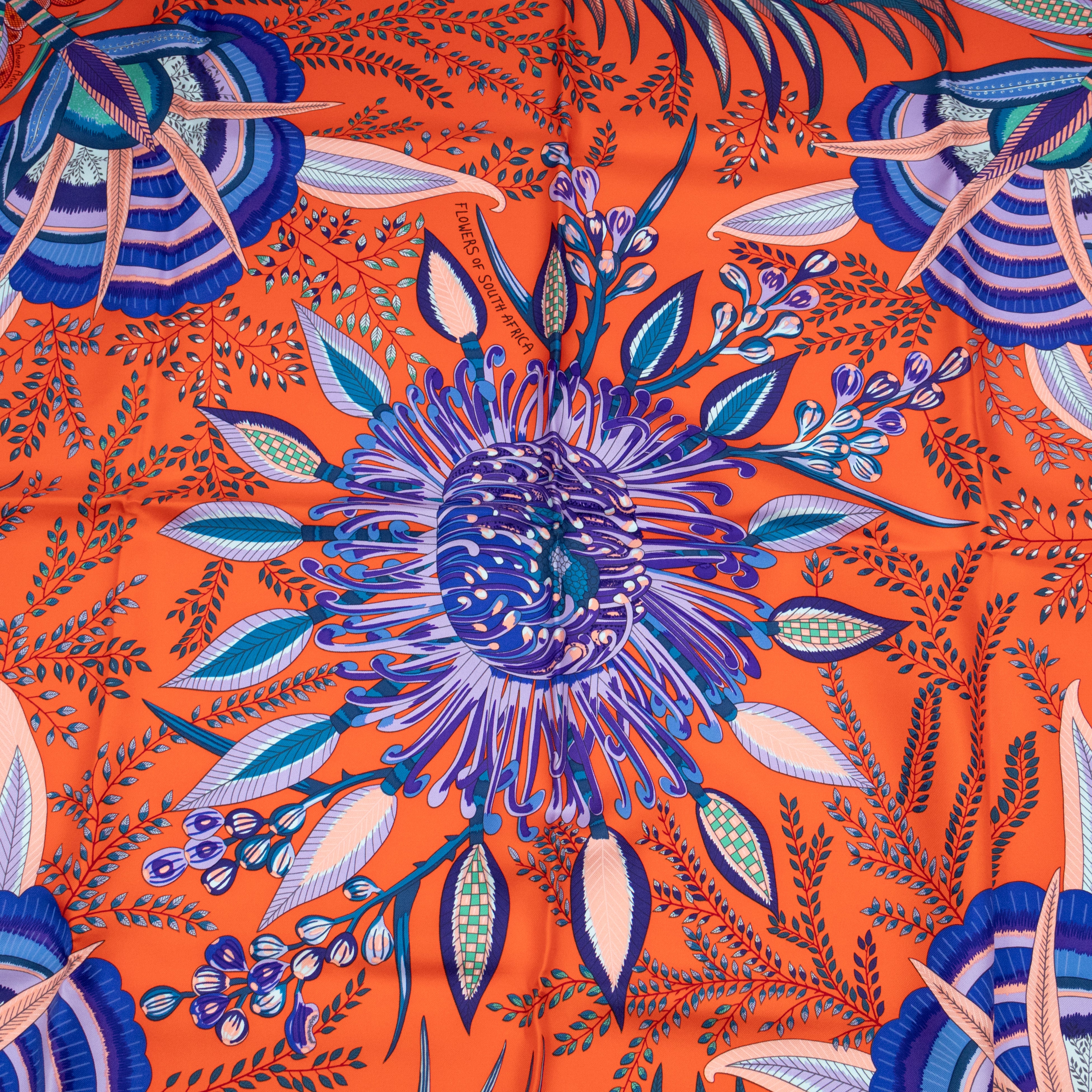 Silk Scarf 90 Flowers of South Africa Orange
