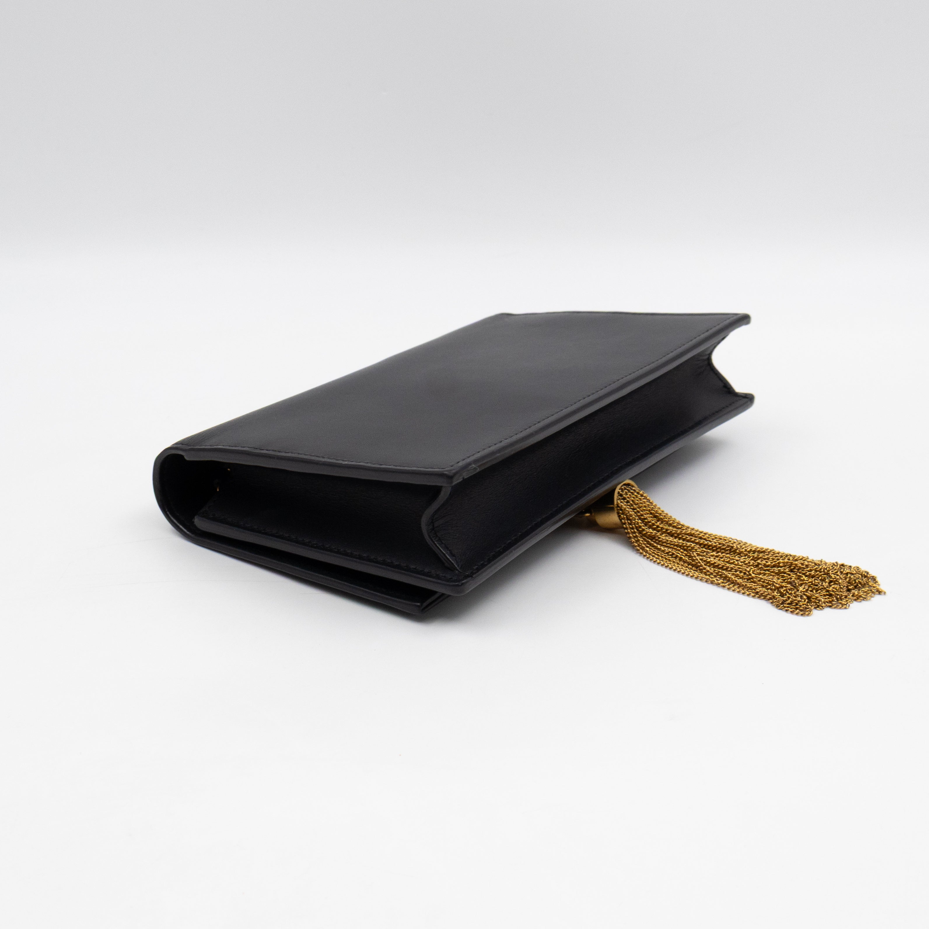 Kate Tassel Chain Wallet Black Smooth Leather Gold