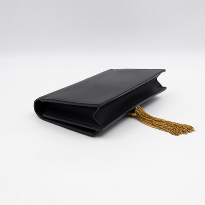 Kate Tassel Chain Wallet Black Smooth Leather Gold