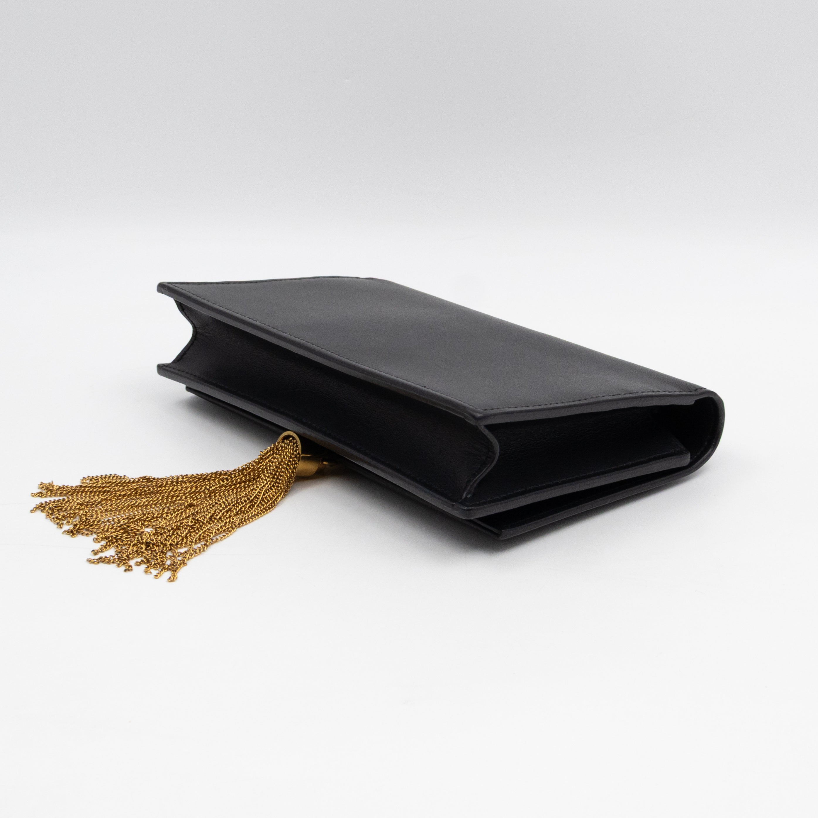 Kate Tassel Chain Wallet Black Smooth Leather Gold
