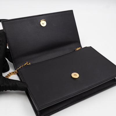 Kate Tassel Chain Wallet Black Smooth Leather Gold
