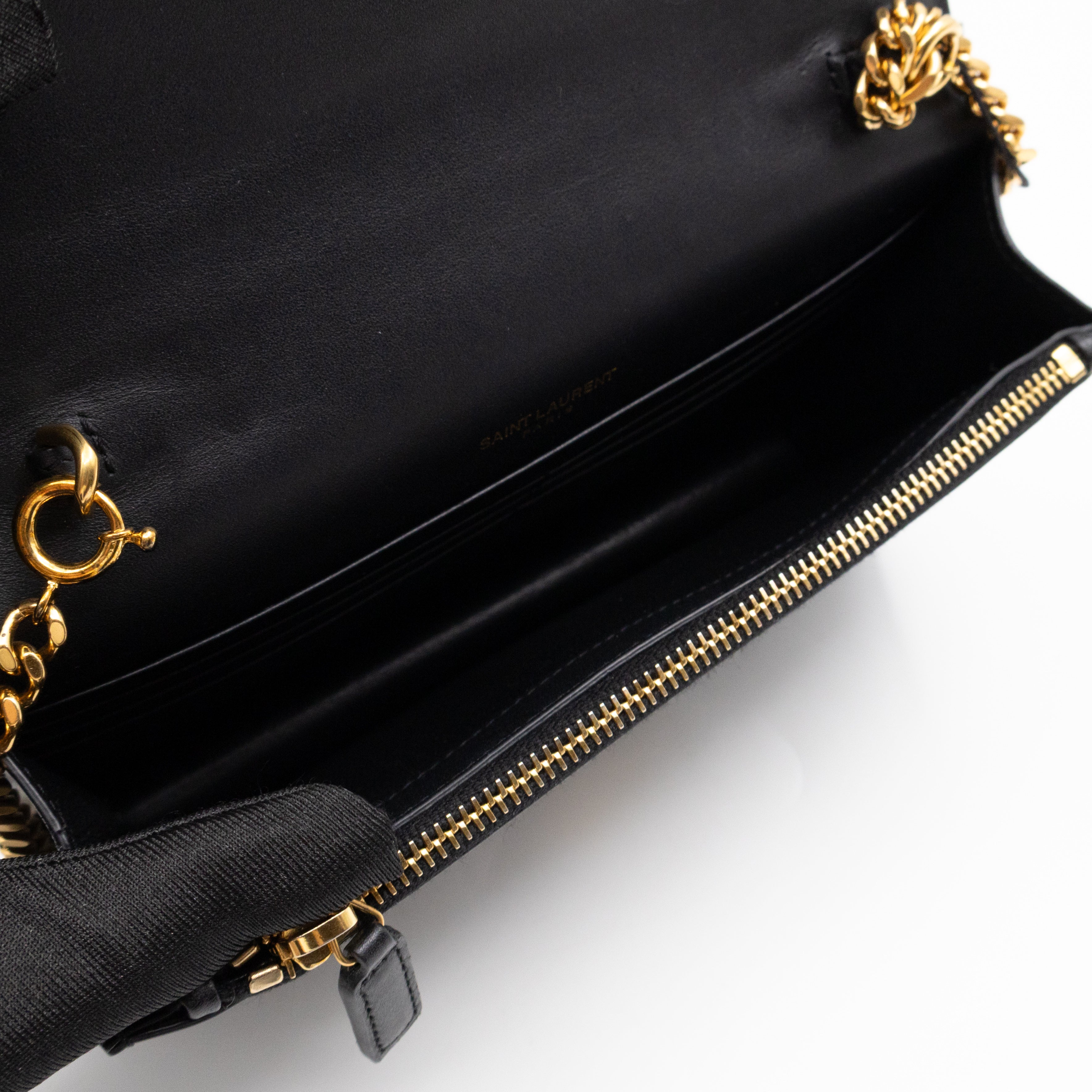Kate Tassel Chain Wallet Black Smooth Leather Gold