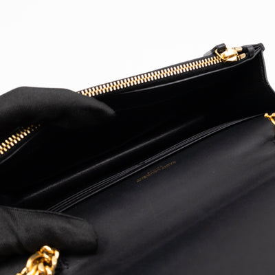 Kate Tassel Chain Wallet Black Smooth Leather Gold