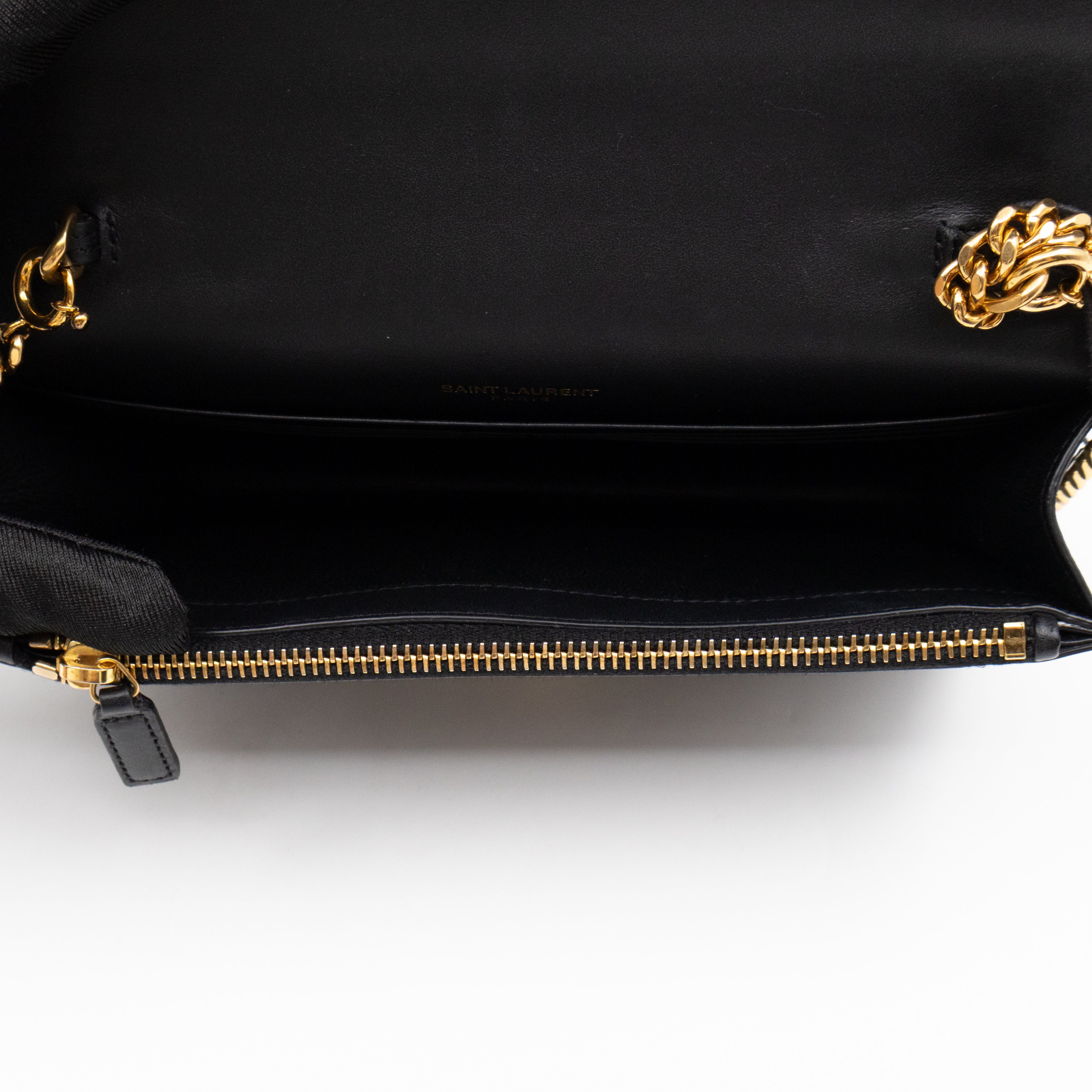 Kate Tassel Chain Wallet Black Smooth Leather Gold