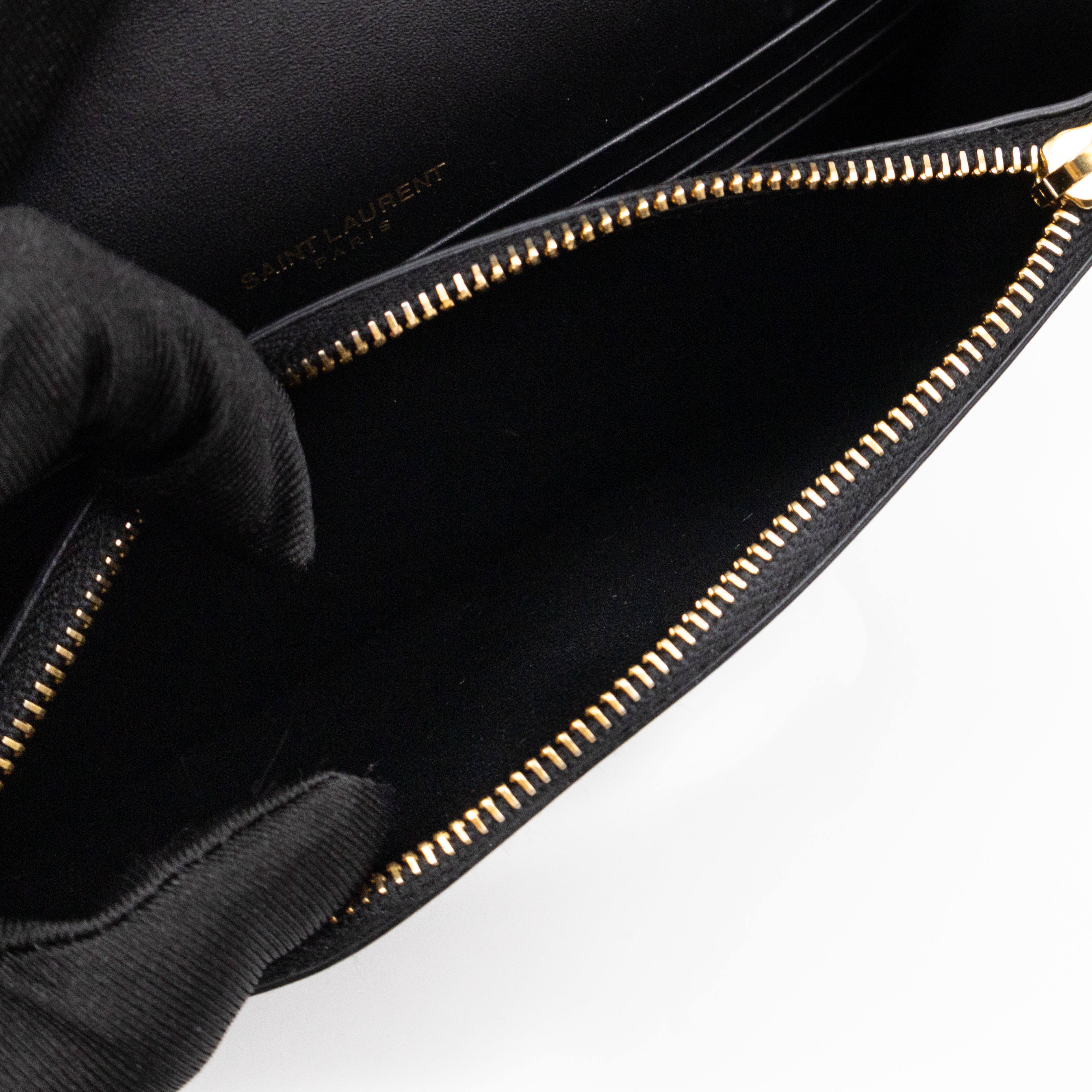Kate Tassel Chain Wallet Black Smooth Leather Gold