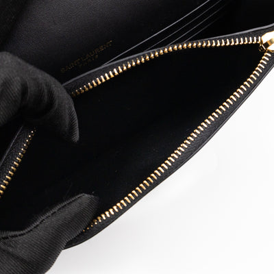 Kate Tassel Chain Wallet Black Smooth Leather Gold