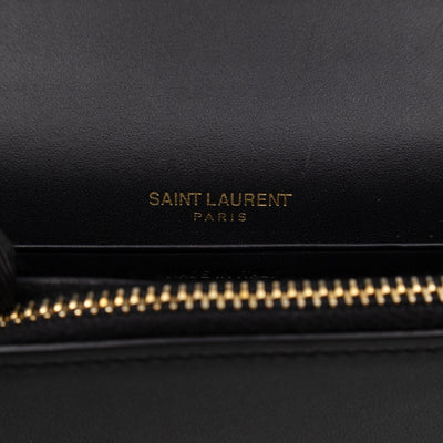 Kate Tassel Chain Wallet Black Smooth Leather Gold