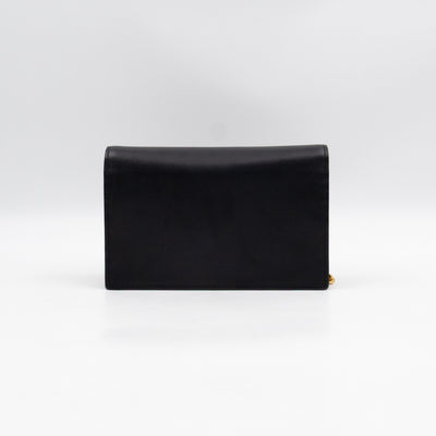 Kate Tassel Chain Wallet Black Smooth Leather Gold