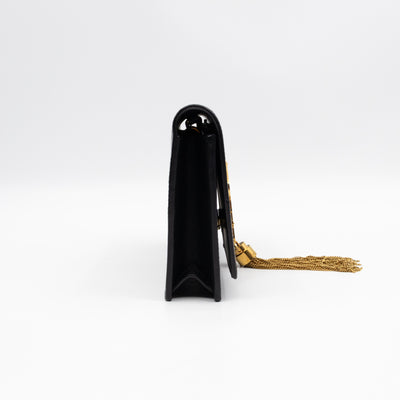 Kate Tassel Chain Wallet Black Smooth Leather Gold