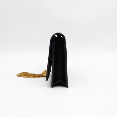 Kate Tassel Chain Wallet Black Smooth Leather Gold