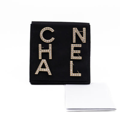 Letters Brooch Set Crystals Gold