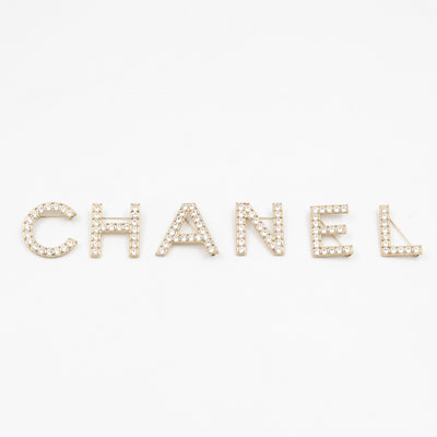 Letters Brooch Set Crystals Gold