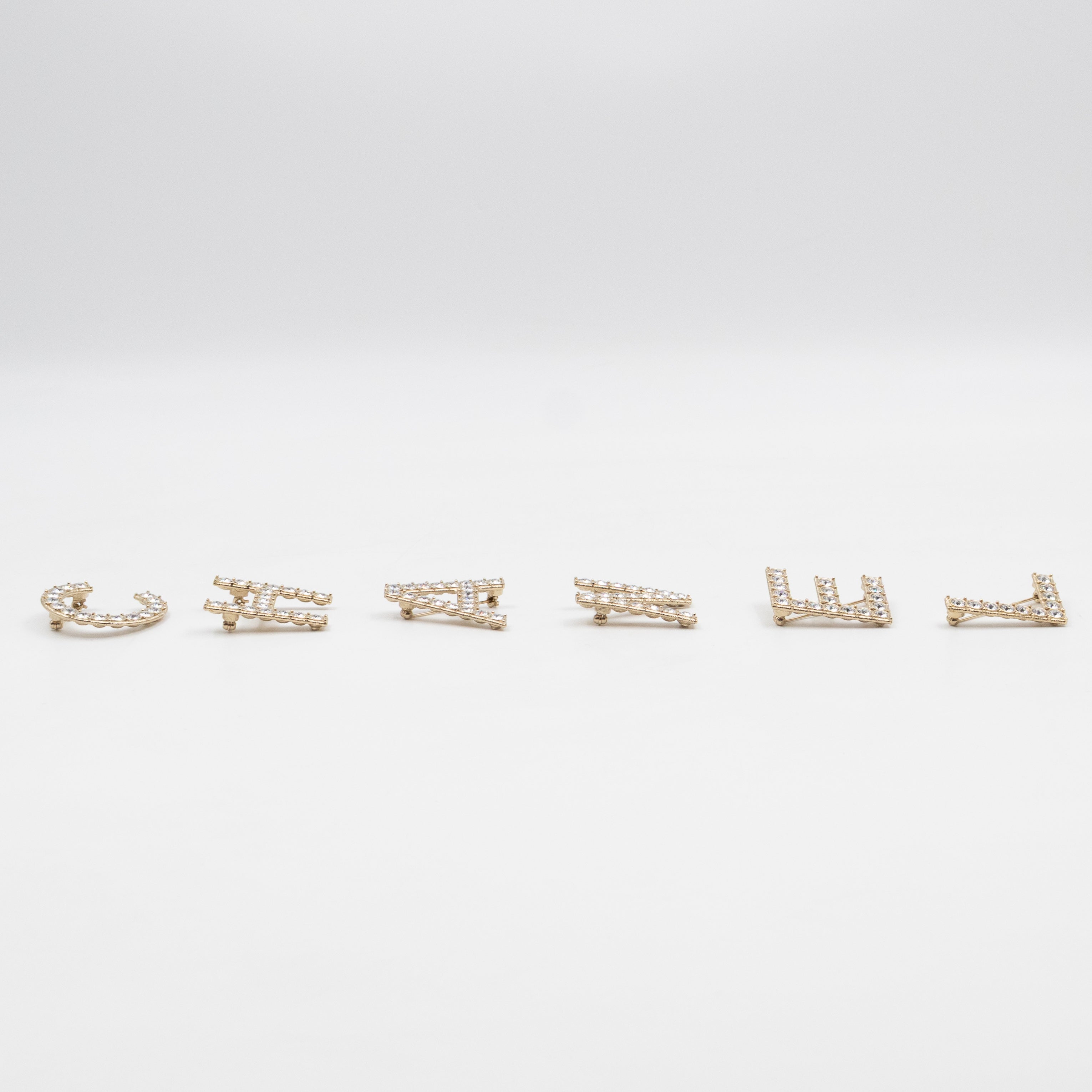 Letters Brooch Set Crystals Gold