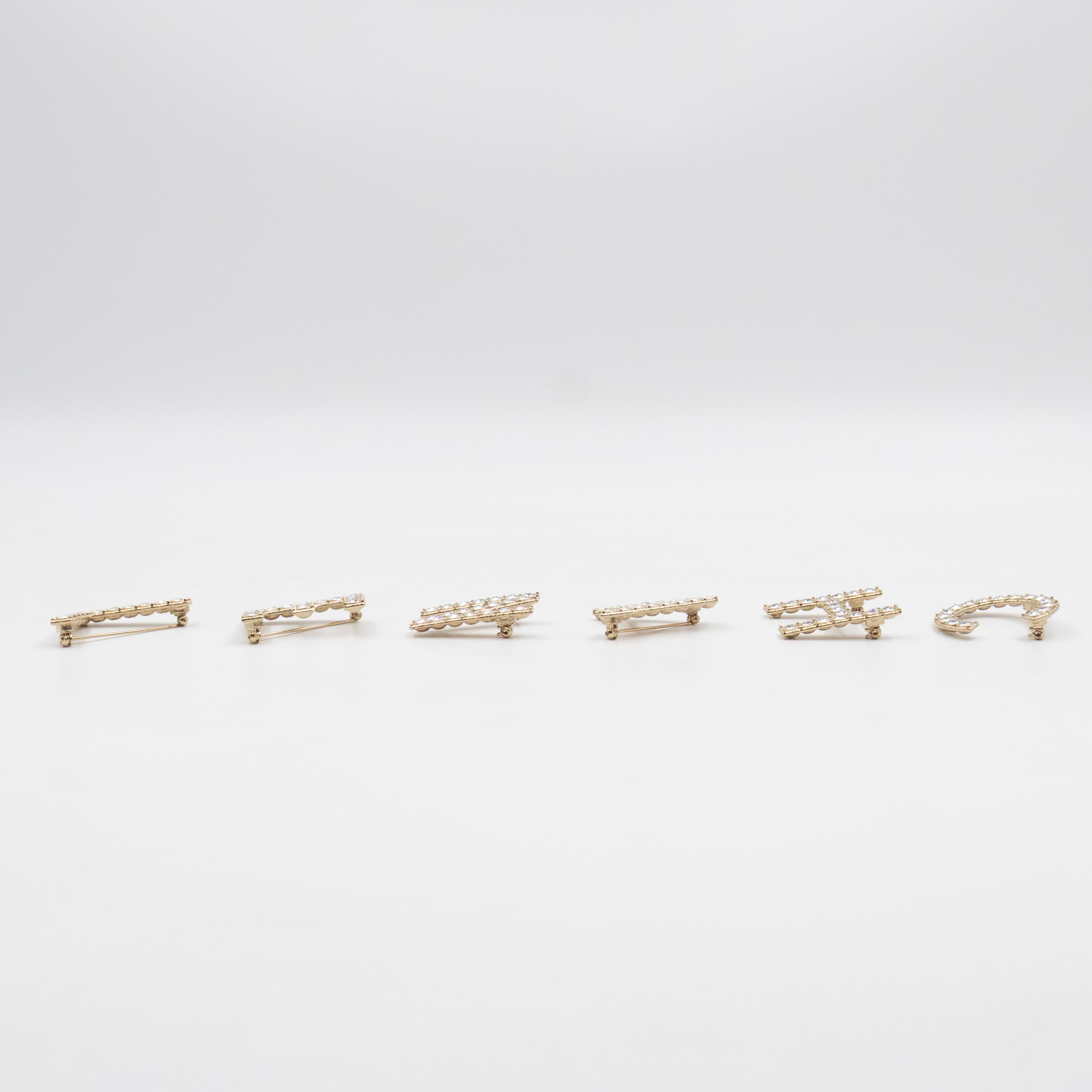 Letters Brooch Set Crystals Gold