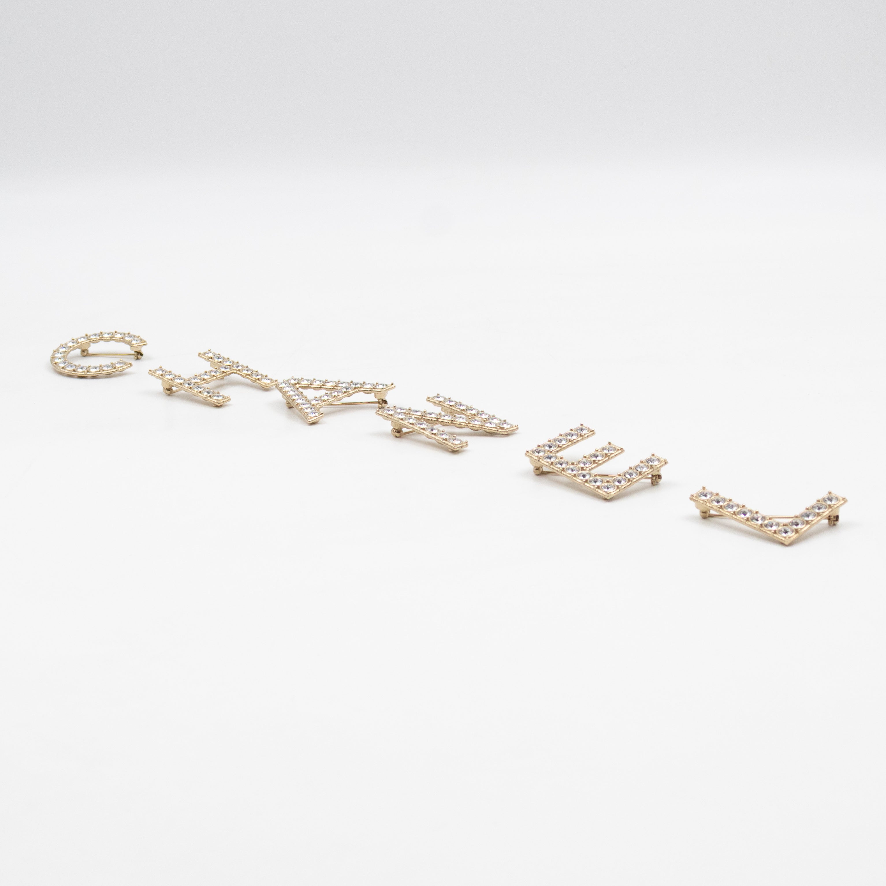 Letters Brooch Set Crystals Gold