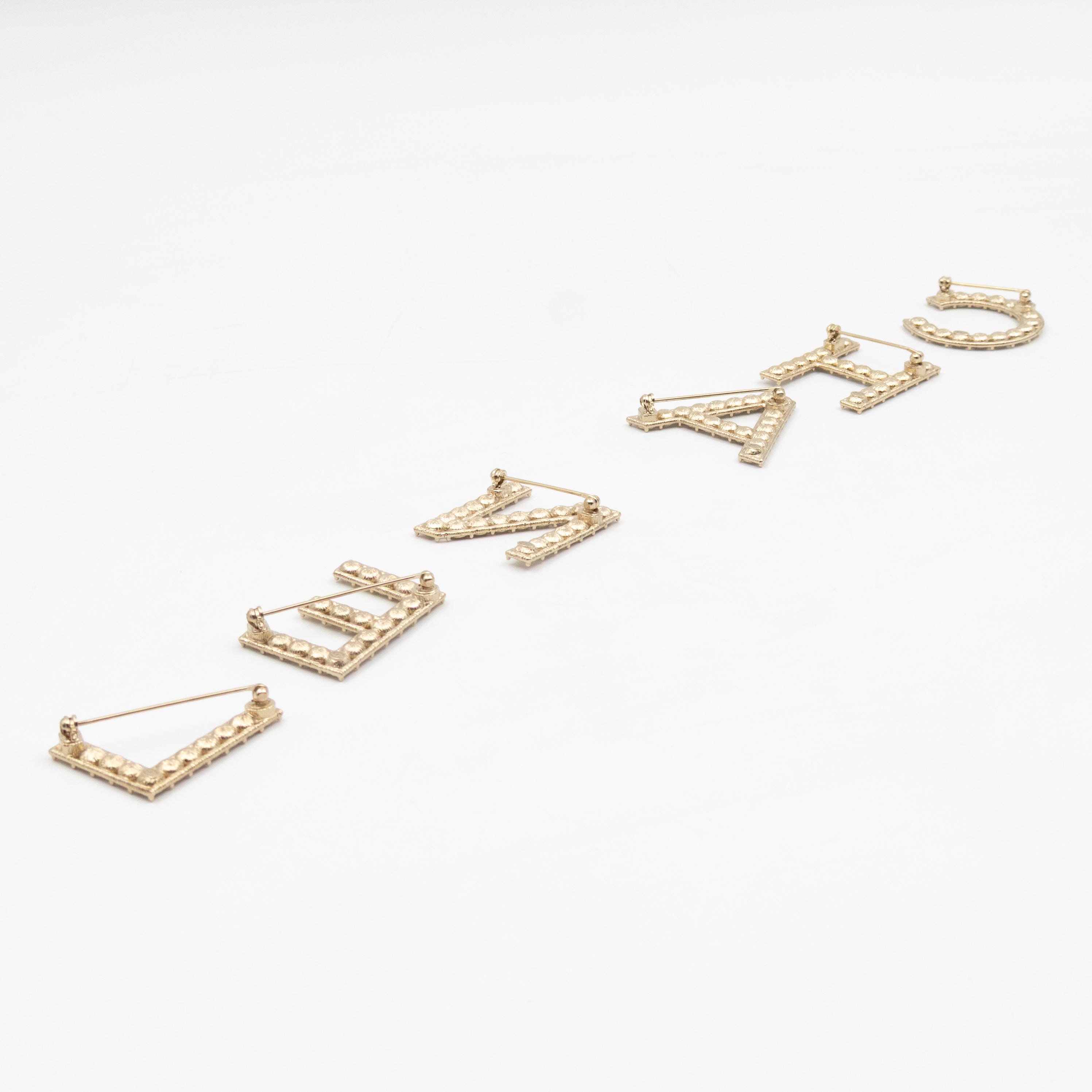 Letters Brooch Set Crystals Gold