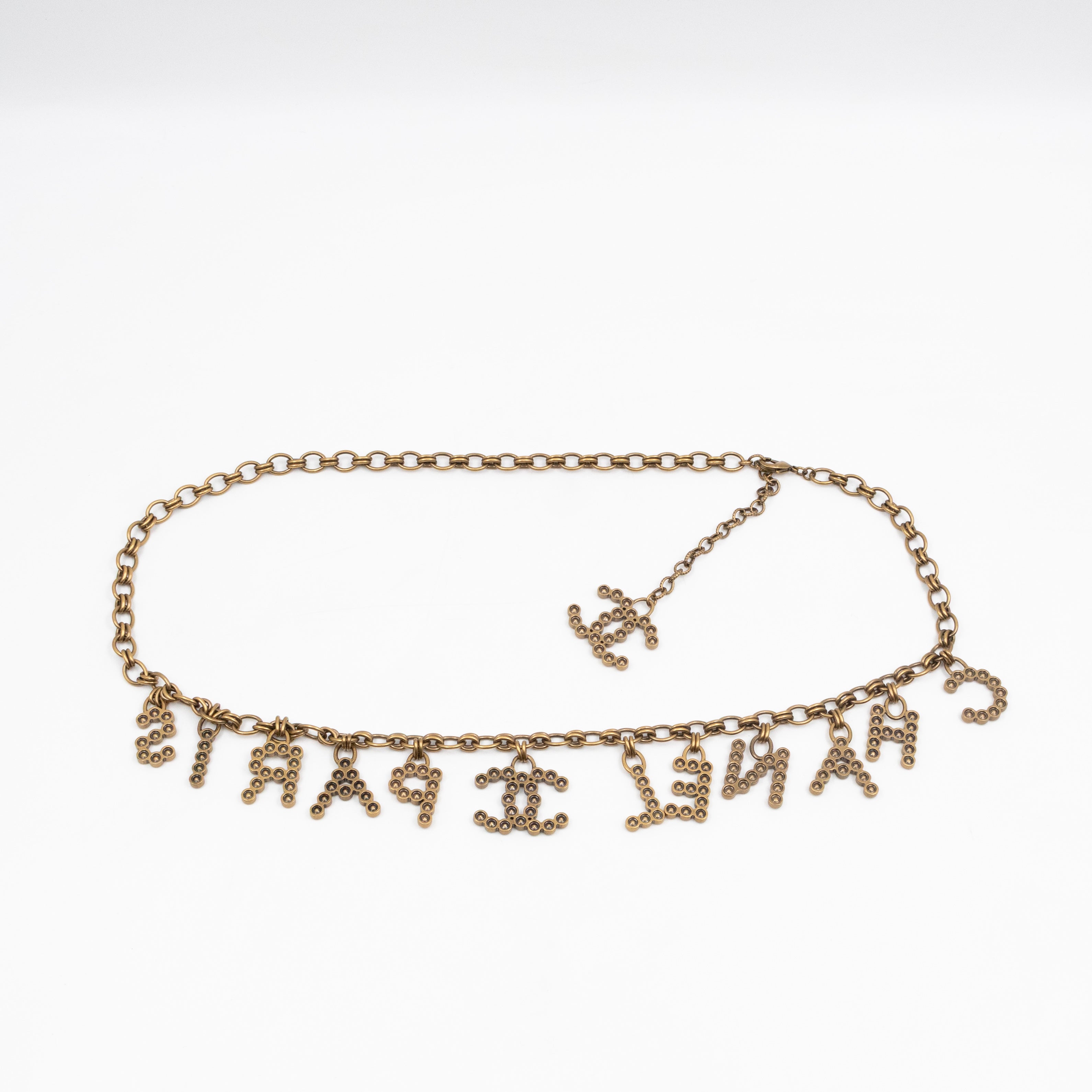 Crystals Letters CC Chain Necklace & Belt Aged Gold