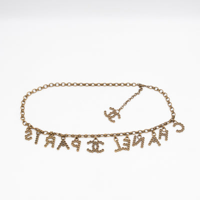 Crystals Letters CC Chain Necklace & Belt Aged Gold