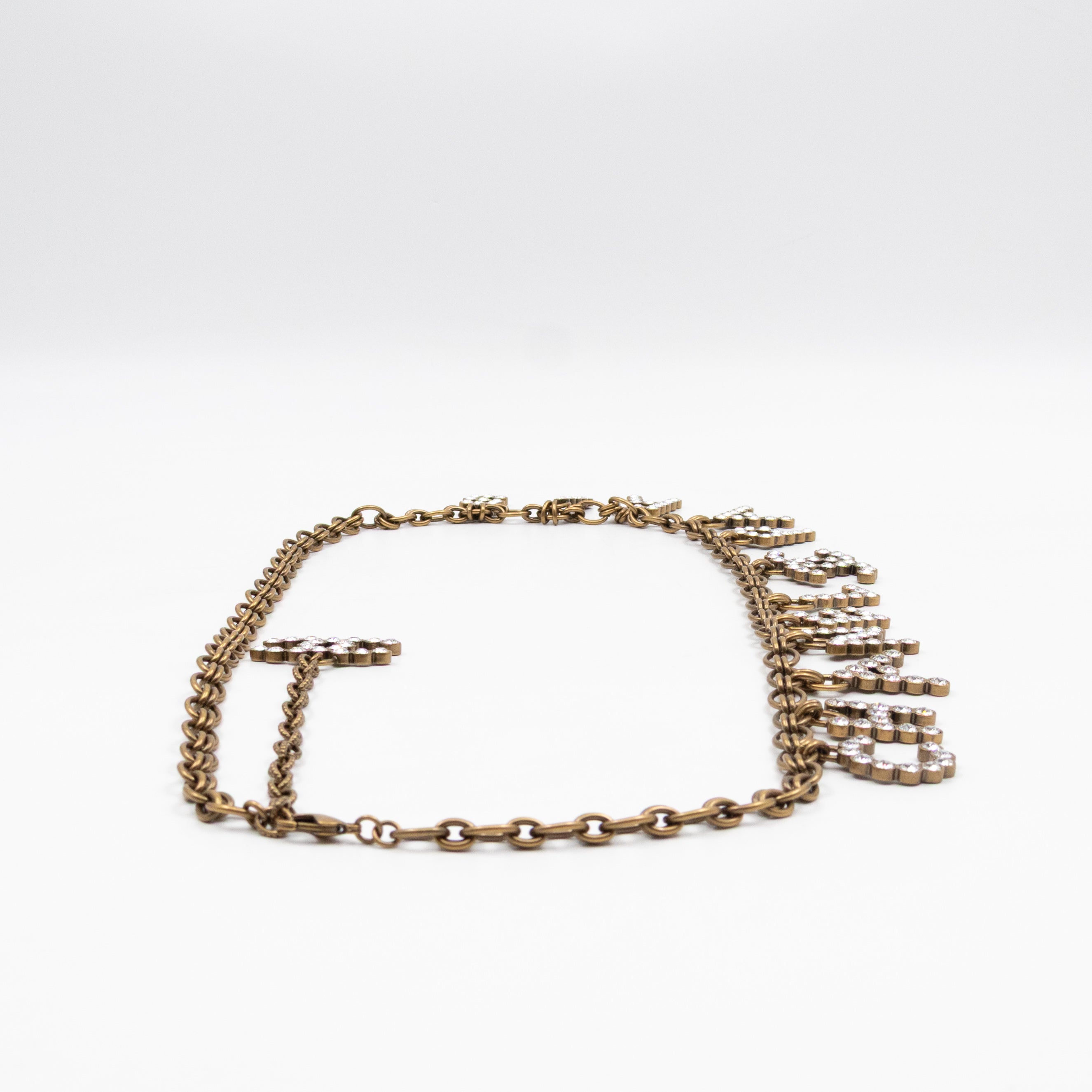 Crystals Letters CC Chain Necklace & Belt Aged Gold