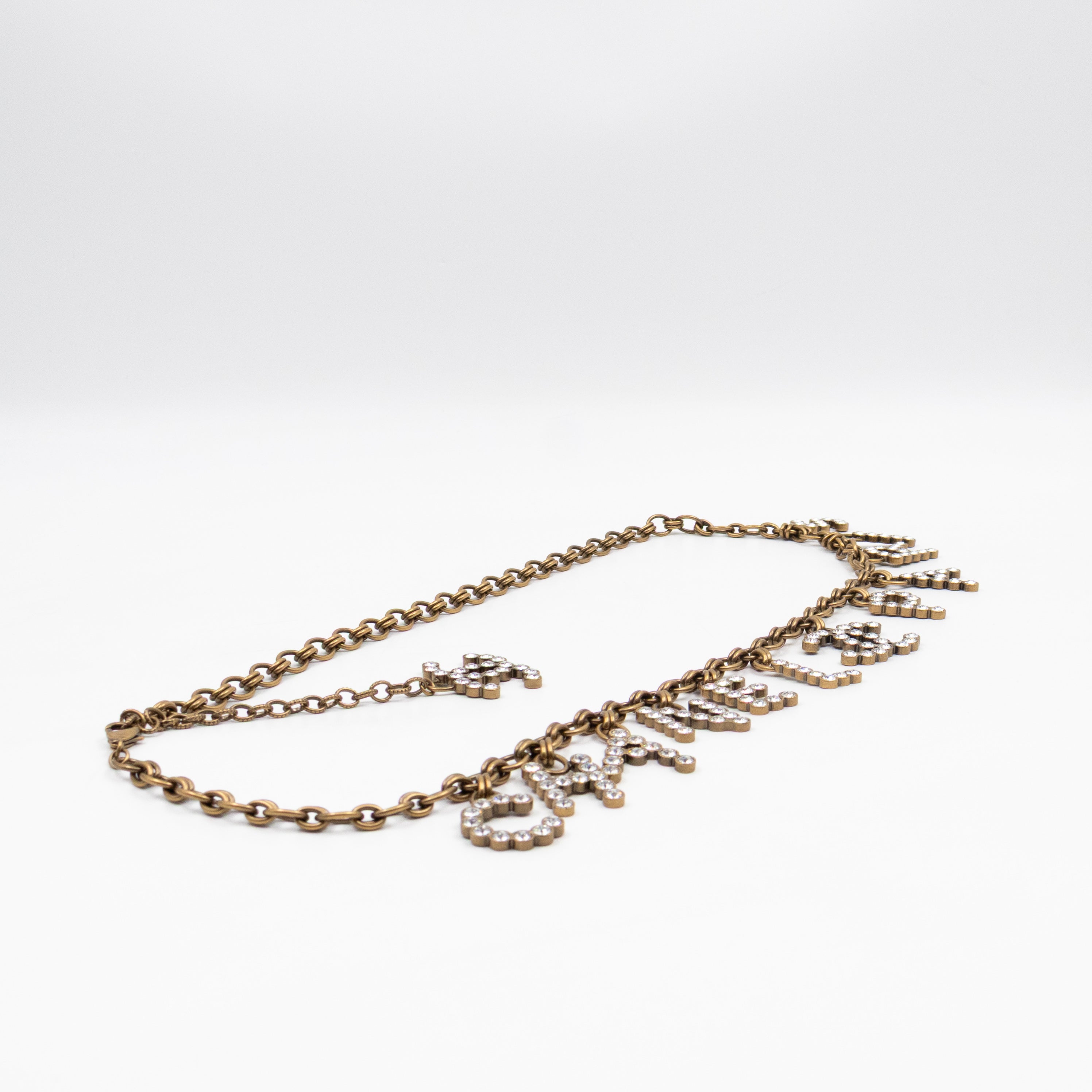Crystals Letters CC Chain Necklace & Belt Aged Gold