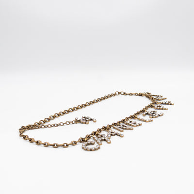 Crystals Letters CC Chain Necklace & Belt Aged Gold