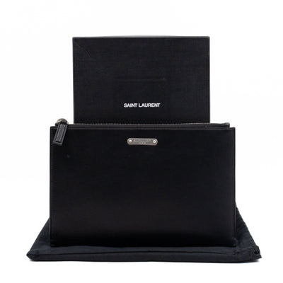 Flat Clutch Pouch Black Leather