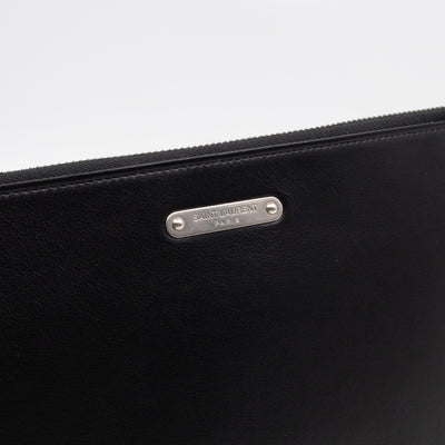Flat Clutch Pouch Black Leather