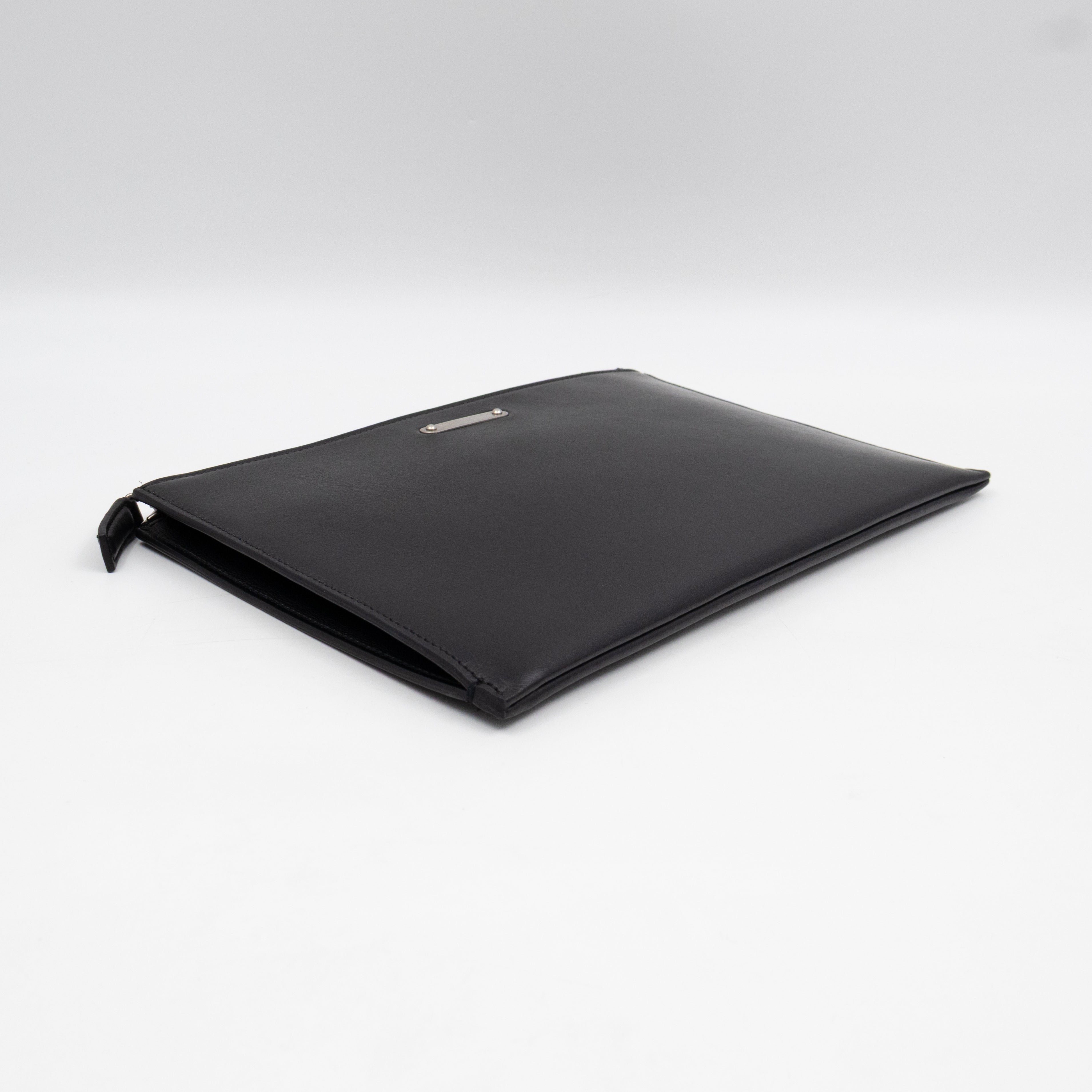 Flat Clutch Pouch Black Leather