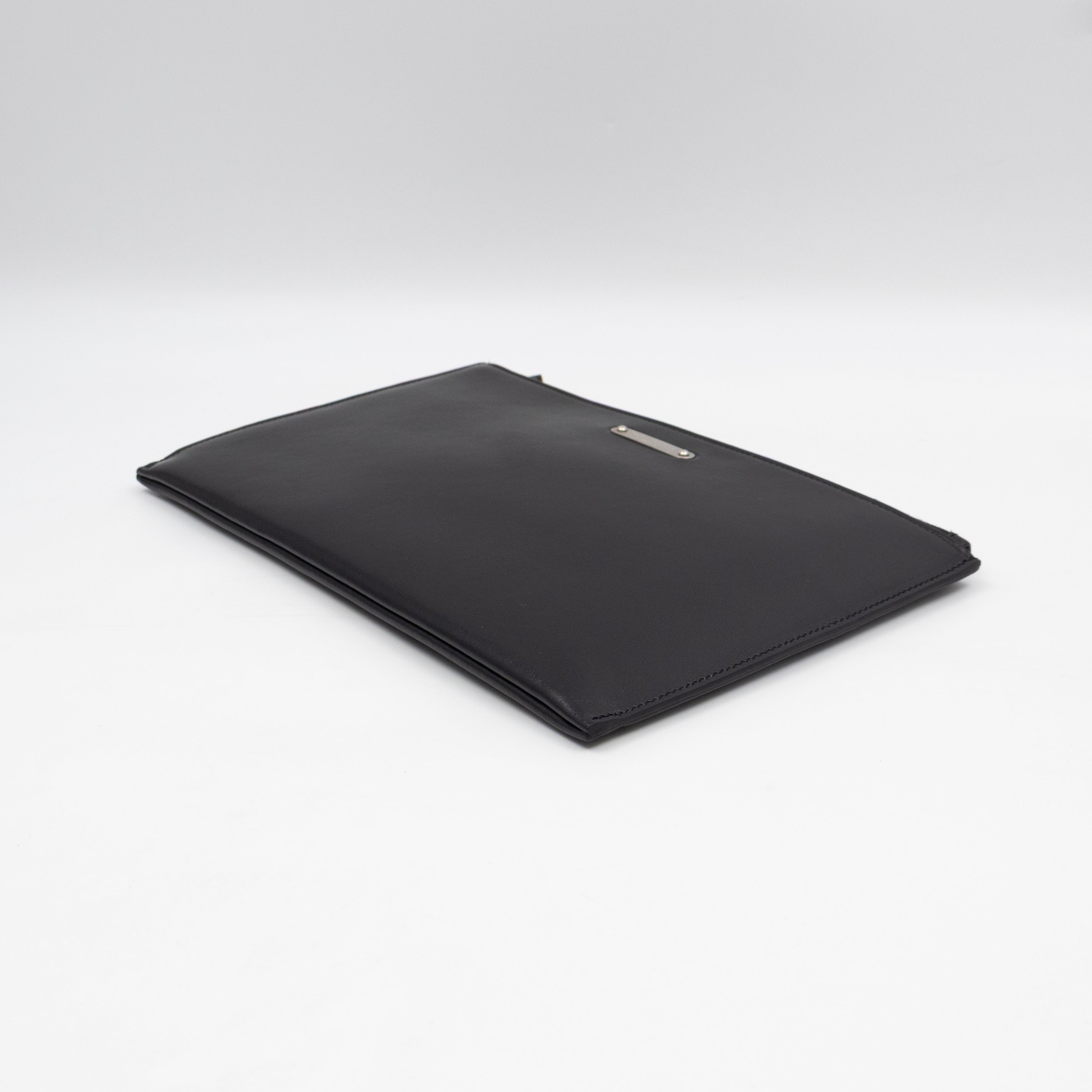 Flat Clutch Pouch Black Leather
