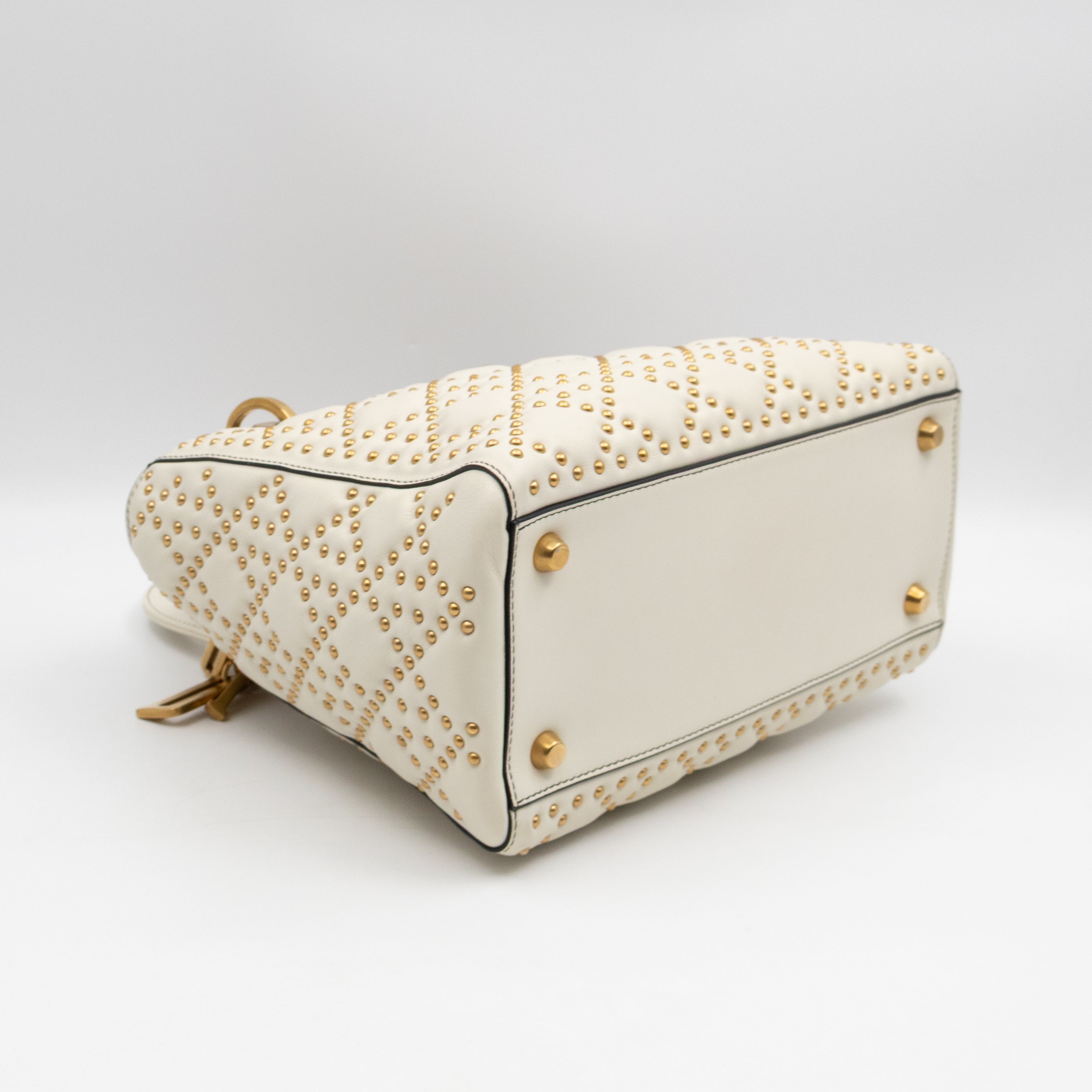 Lady Dior Medium Supple Cannage Studded White Leather