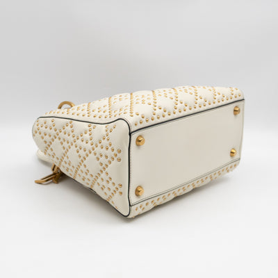 Lady Dior Medium Supple Cannage Studded White Leather