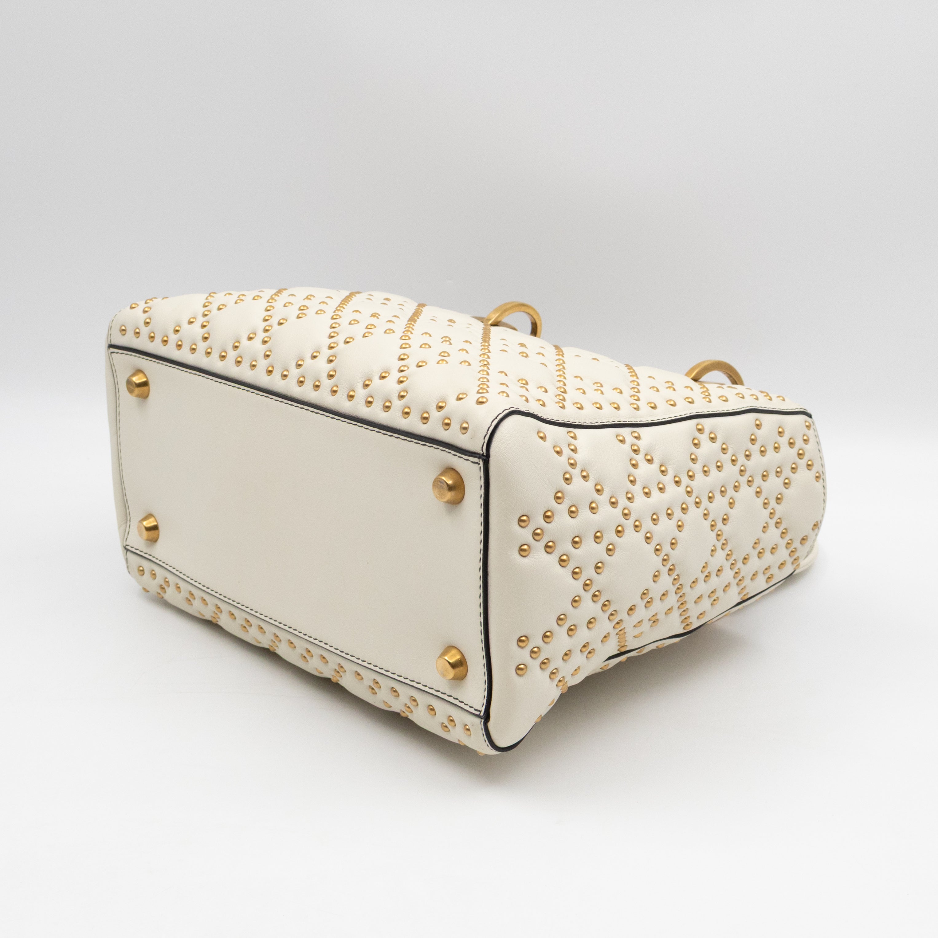 Lady Dior Medium Supple Cannage Studded White Leather