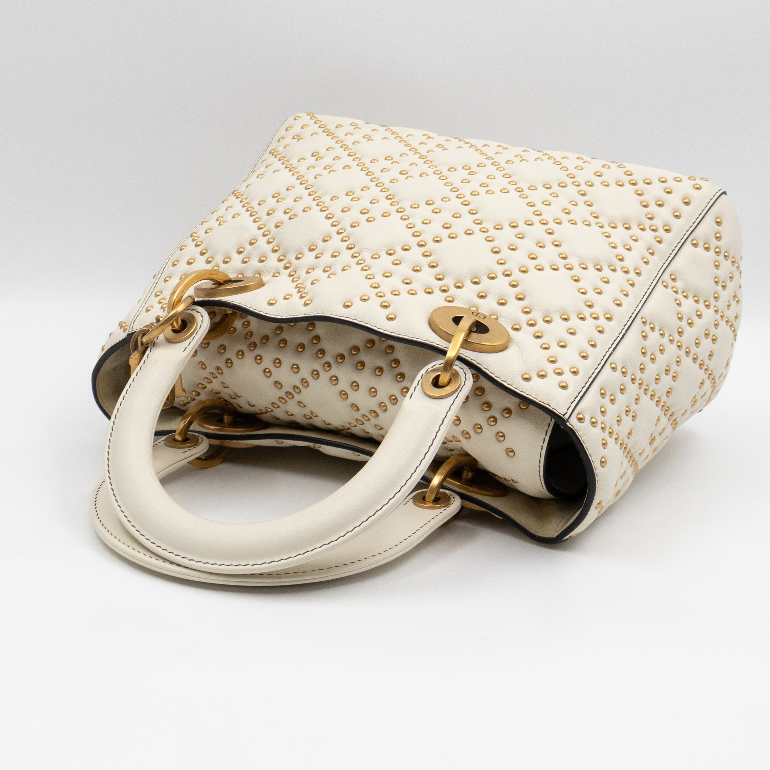 Lady Dior Medium Supple Cannage Studded White Leather