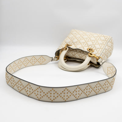 Lady Dior Medium Supple Cannage Studded White Leather