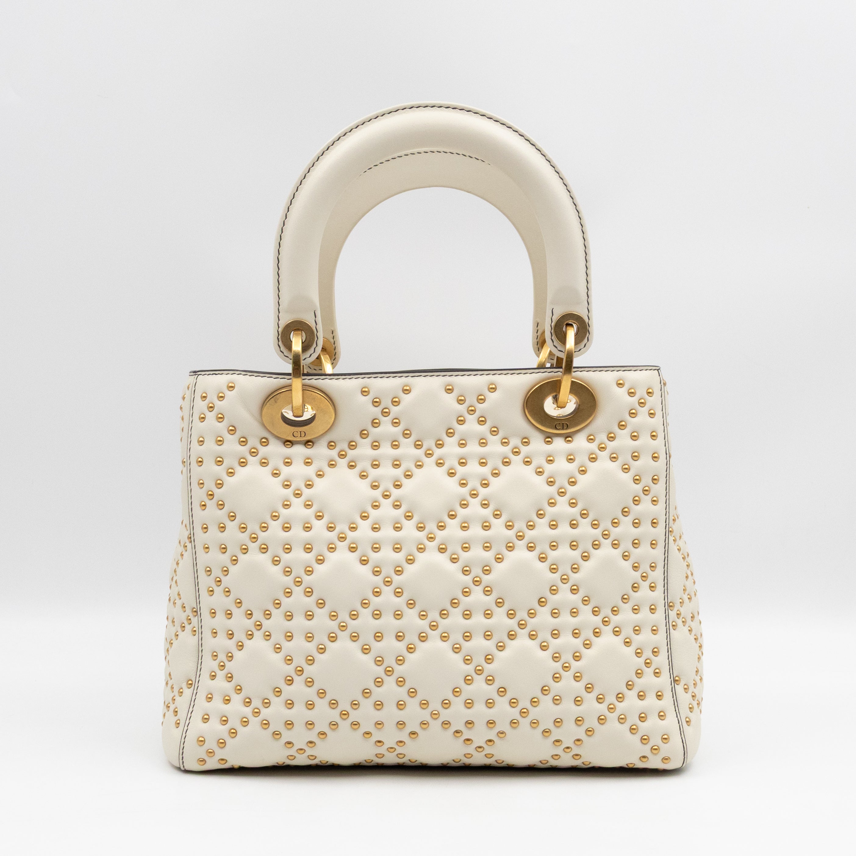 Lady Dior Medium Supple Cannage Studded White Leather