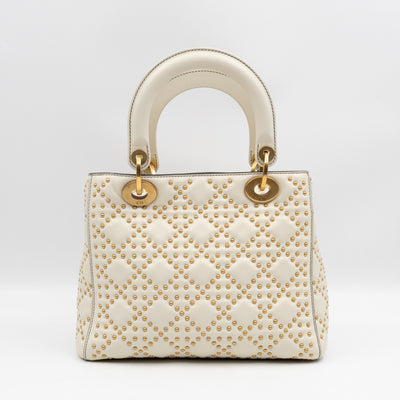 Lady Dior Medium Supple Cannage Studded White Leather